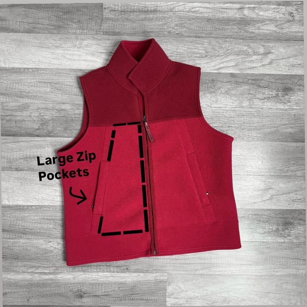 Vintage American Eagle Red Fleece Vest Zip Pockets Size Large Gropcore